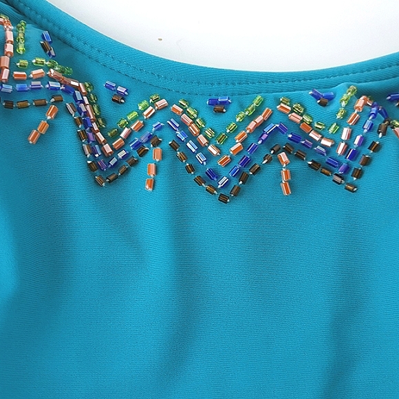 Girls Girl's Swim Top Blue Bikini Bathing Suit Medium Ruffles Beaded Emb… - Picture 1 of 7